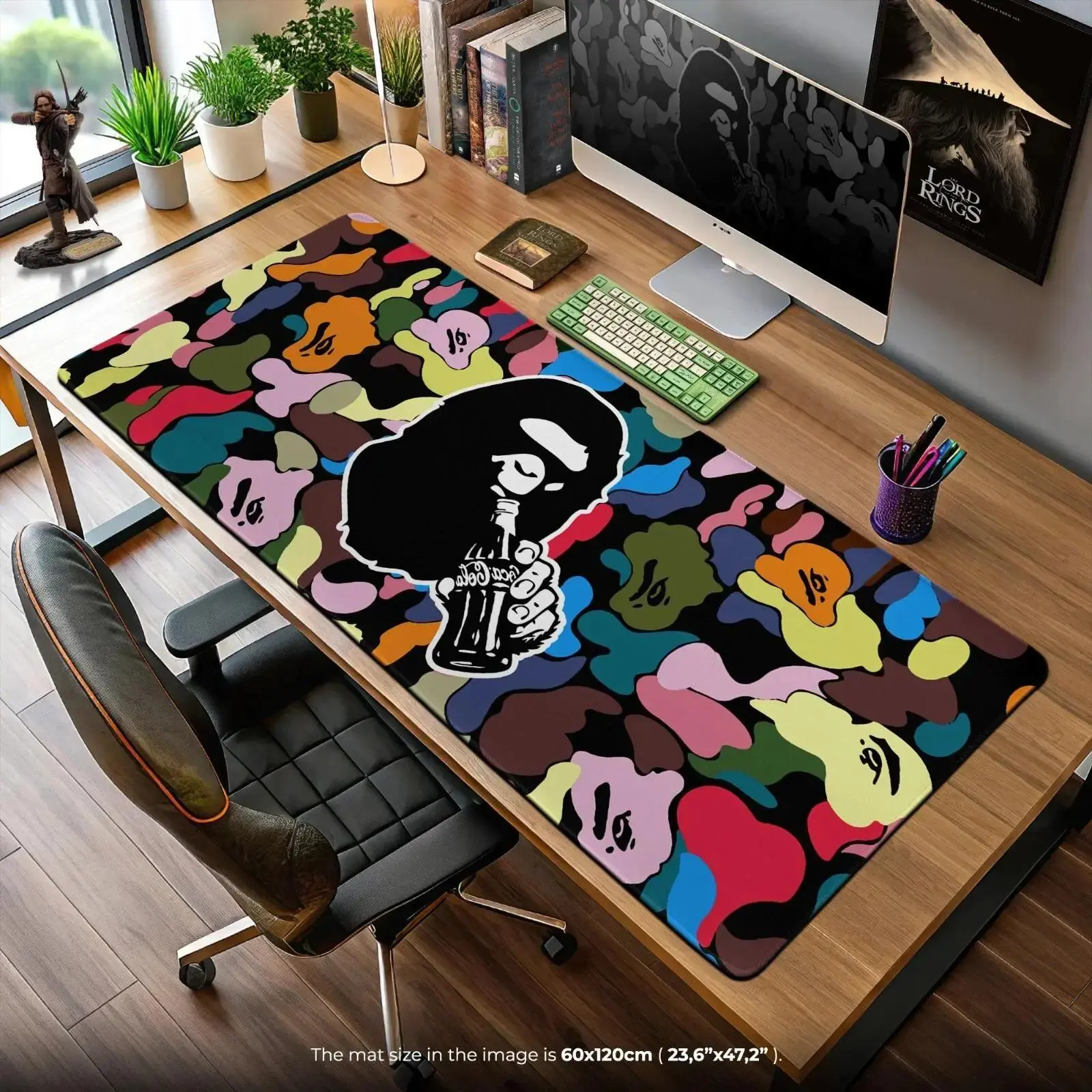 Multicolor Camo Desk Mat, Streetwear Ape Head Mouse Pad for Hype Setup, XXL Extended Keyboard Mouse Pad, Gaming Desk Accessory, PC Gaming Setup Decor, Gamer Room Gift