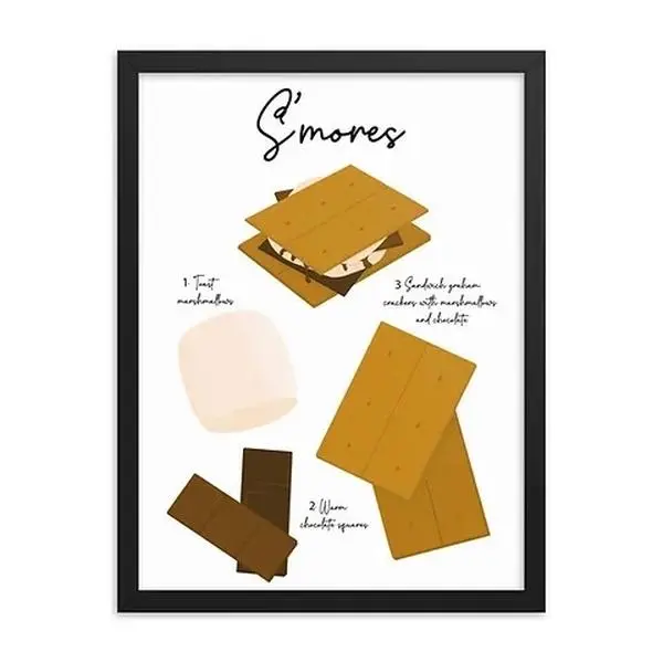“S’mores” Recipe Illustration Framed Poster Print