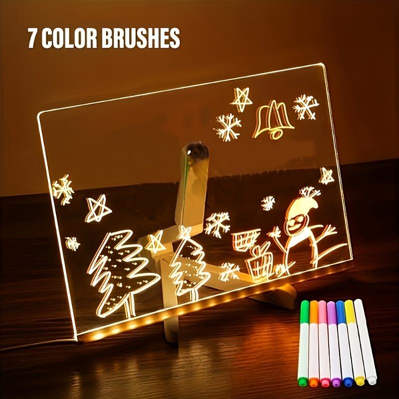 LED Note Board, Drawing board with Led Light, Drawing board, Clear Light up Dry Erase Board with Stand Glow Memo LED Letter Rewritable Message Board with 7 Color Markers