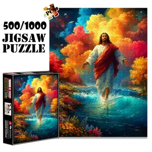 1pc 1000 piece adult puzzle 70x50cm Jesus Walking on Water with Colorful Scenery 500 pieces of paper jigsaw puzzle, suitable for adults and families, large-scale DIY puzzle interactive toy games,