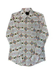 Montero Men's Tribal Snap Button Long Sleeve Shirt - White