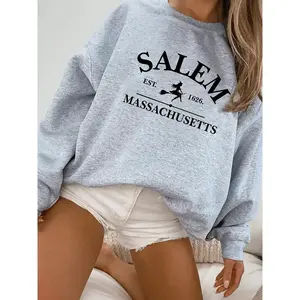 Women's Casual Loose-Fit Sweatshirt, Witch Letter Print Drop Shoulder Pullover, Long Sleeve Round Neck Top for Fall & Winter