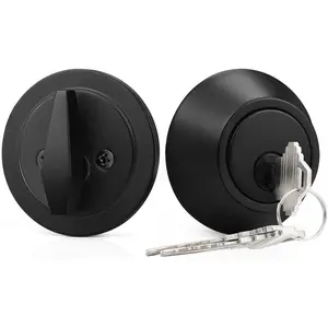 Single Cylinder Deadbolts Flat Black, Keyway  Handleset, 3  Interior& Exterior Door Hardware (for Entrance Lock and Front Gate), 1 Pack