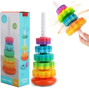 Baby Spinning Stacking Toys, Spin ABS Plastic and Color Rainbow Design Ring Stacker Baby Toys 6 to 12 Months  Educational Learning Autism Sensory  Boys and Girls