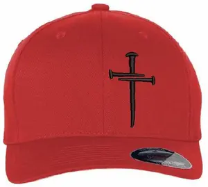 Christian Hats for Men Women Jesus 3 Nail Cross Hat RED FLEX FIT L/XL HAT with a Free 4" Decal