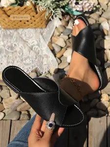 Cross Strap Sandals, Alligator Texture PU Leather Design, Summer Cool Versatile Outdoor Women's Shoes, Casual Style