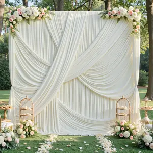 10ft*12ft Ivory Backdrop Curtain for Wedding Parties, 2 Panels Wrinkle Free Polyester Photo Backdrop Drapes Back Drop Cloth for Birthday Photography Background
