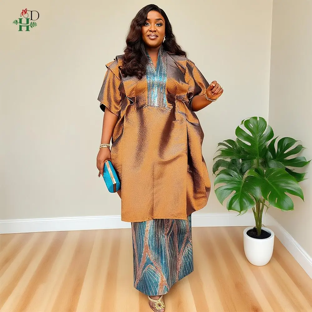 African Dresses Women's Muslim Mini Bubu Skirt Top 2PCS Abaya Kaftan Dress Plus Size Luxury Robe Summer BouBou Djellaba Clothes