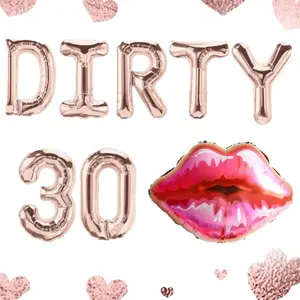 Dirty 30 Balloons Kit with Red Lips, Banner, Letter Balloons for Fun 30th Birthday Decorations