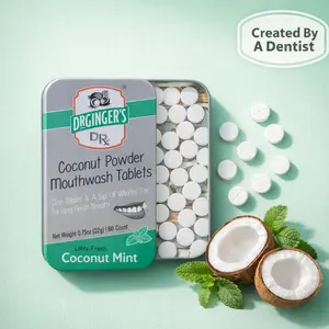 Dr. Ginger's Organic Coconut Mint Mouthwash Tablets 22g ,60 tablets- Whitening with Xylitol, Fluoride-Free,Alcohol-Free, Eco-Friendly for On-the-Go Freshness - Oral Peppermint