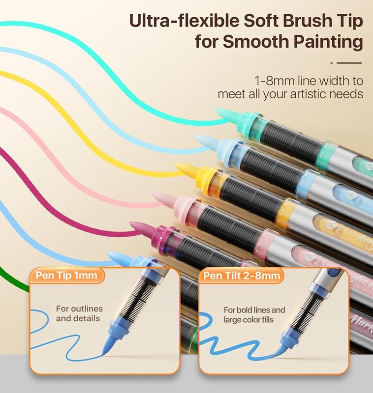 [JusArt] 72/48/36 Colors Acrylic Paint Markers Set (Painting Bag), Waterproof Flexible Tip Acrylic Markers, Premium Paint Pens for Various Surfaces, Acrylic Paint Markers, Markers for Coloring, Art Supplies, Acrylic Marker, Coloring Supplies