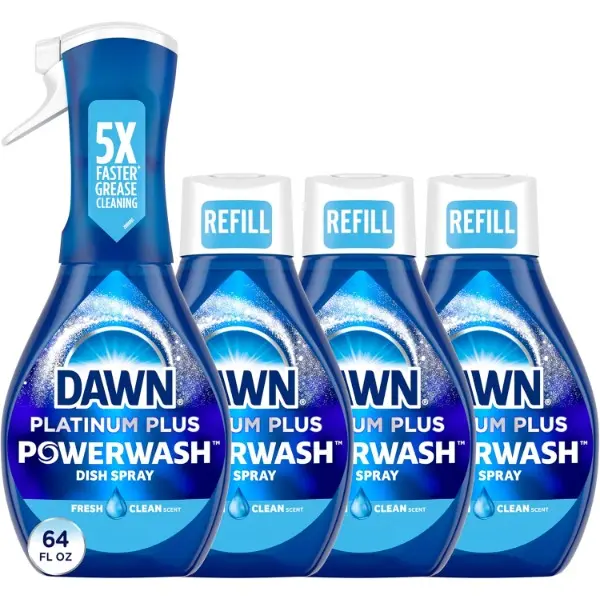 Platinum Powerwash Fragranced Household Cleaning Bundle - 1 Plastic 16oz Convenient Perfume-Infused Detergent Spray Bottle, 3 16oz Refill Bottles, 4-Pack Dish Soap, Maintains Freshness