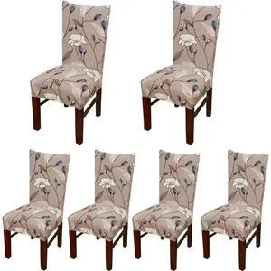 6 x Soft Stretchable Dining Chair Covers with Printed Floral Patterns, Spandex Banquet Chair Seat Protector Slipcovers for Holiday Home Party, Hotel, Wedding Ceremony (Style 33, Floral)