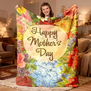 2026 New Collection Flannel Blanket Happy Mother'S Day Floral Print Flannel Blanket AllSeason Soft Machine Washable Throw, Vibrant Roses & Daisies Design, Contemporary Home Decor Gift For Mom, Festive Design, Detailed Craftsmans