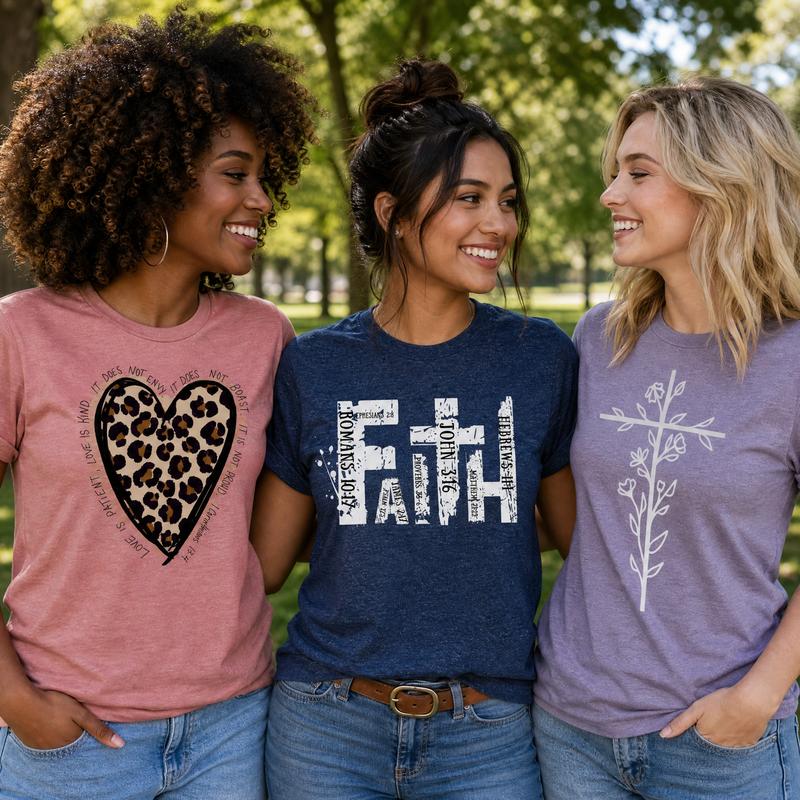 Love in Faith Women's Vintage Style Christian Graphic T-Shirt - Best-Selling Casual Basic Top, Soft Cotton Blend, Short Sleeve, Unisex Fit, Christian Clothing Gift