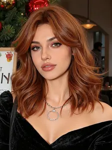 14 Inch Reddish Shoulder-Length Bob Wig with Bangs, Natural Straight Rose Net, Daily Wear, Best-Selling Hairpiece, Synthetic Material Wigs