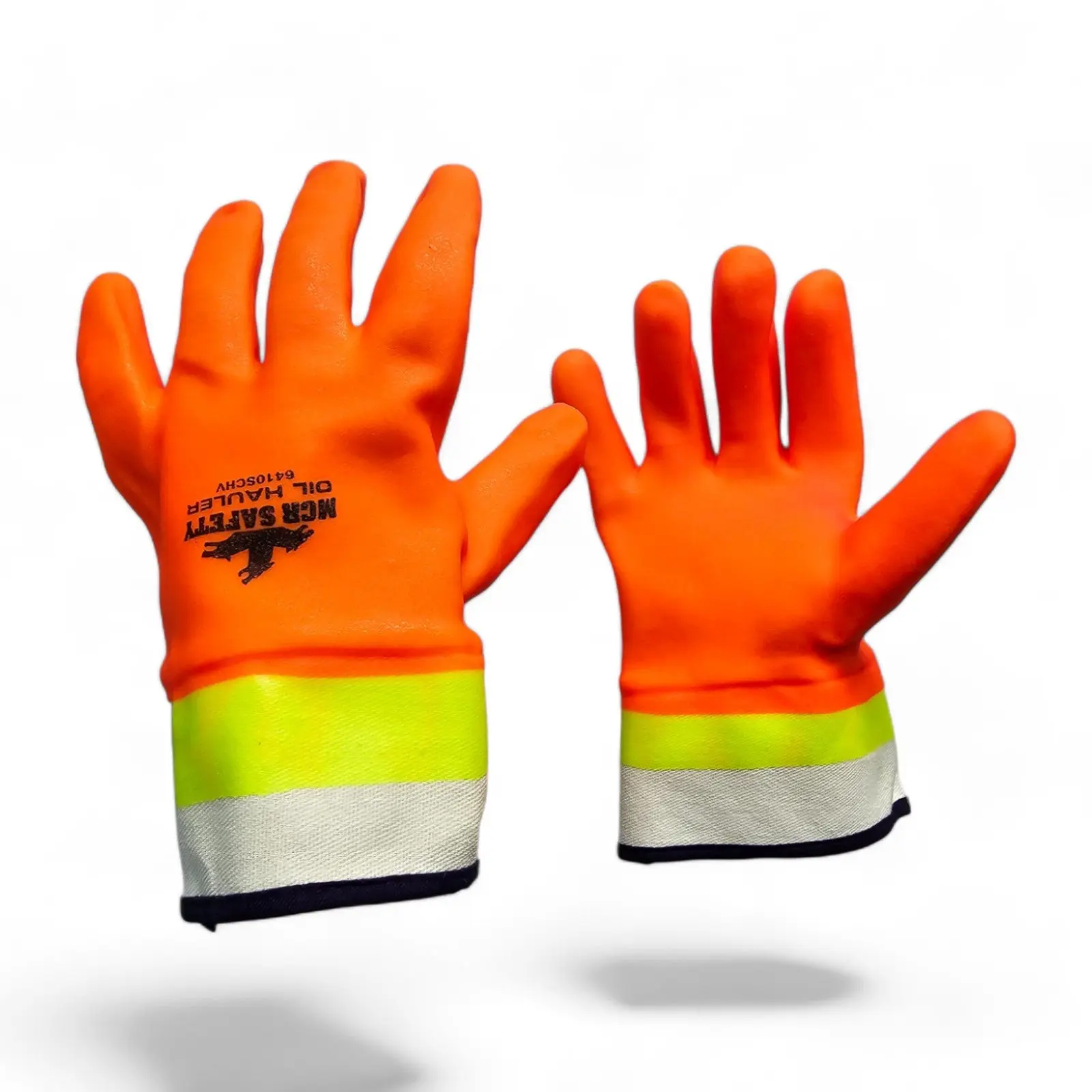 MCR 6410SCHV High Visibility Orange Double-Coated Oil Hauler Safety Gloves - Protection, Chemical Resistant, 1 Pair