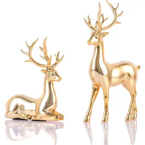 2 count  Reindeer Christmas Decor Set -  Figurine for Table &  Decor, Golden Table Decor &  Decor ()