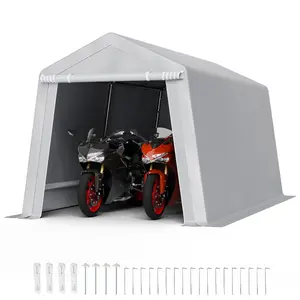 fathersdaygift VEVOR Outdoor Storage Shed, 8x 14 ft Portable Storage Tent with Roll-up Door Vents, Waterproof Canopy Shed Shelter, Heavy Duty Frame, Patio Garage Carport for Motorcycle, Lawn Mower, Bike, Grey