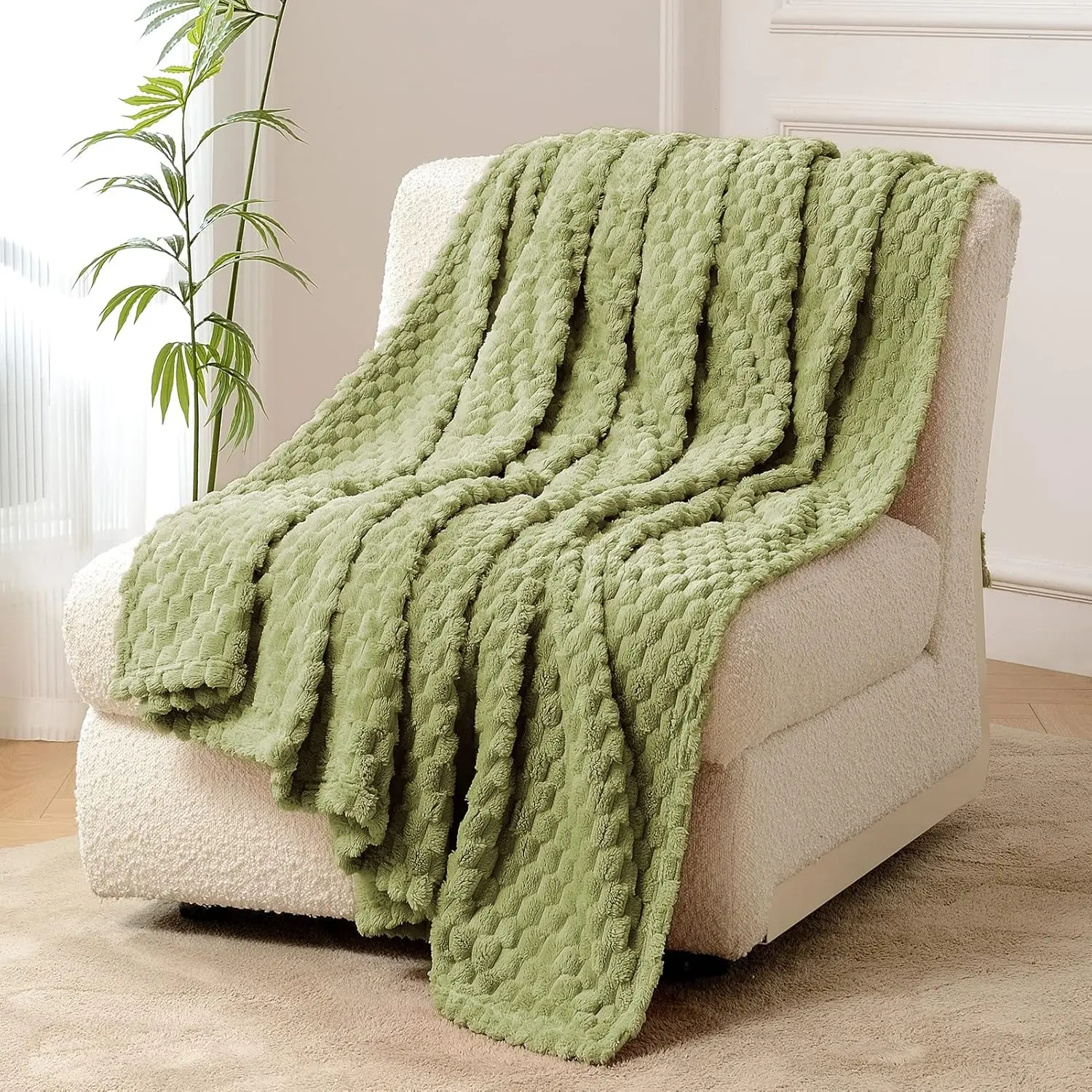 Oversized King Seamless Blanket - 120in x 120in (10ft x 10ft), Wrinkle Resistant, Durable, Fade Resistant, Ultra Plush Soft Fuzzy, Geometric Weave, Machine Washable, for Couch, Office Sofa, Light Yellow