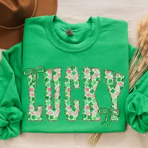 Women’s Lucky Sweatshirt, Cute Shamrock Crewneck, Happy St Patrick’s Day Shirt, Irish Lucky Outfit, St Patty’s Day Gift for Her