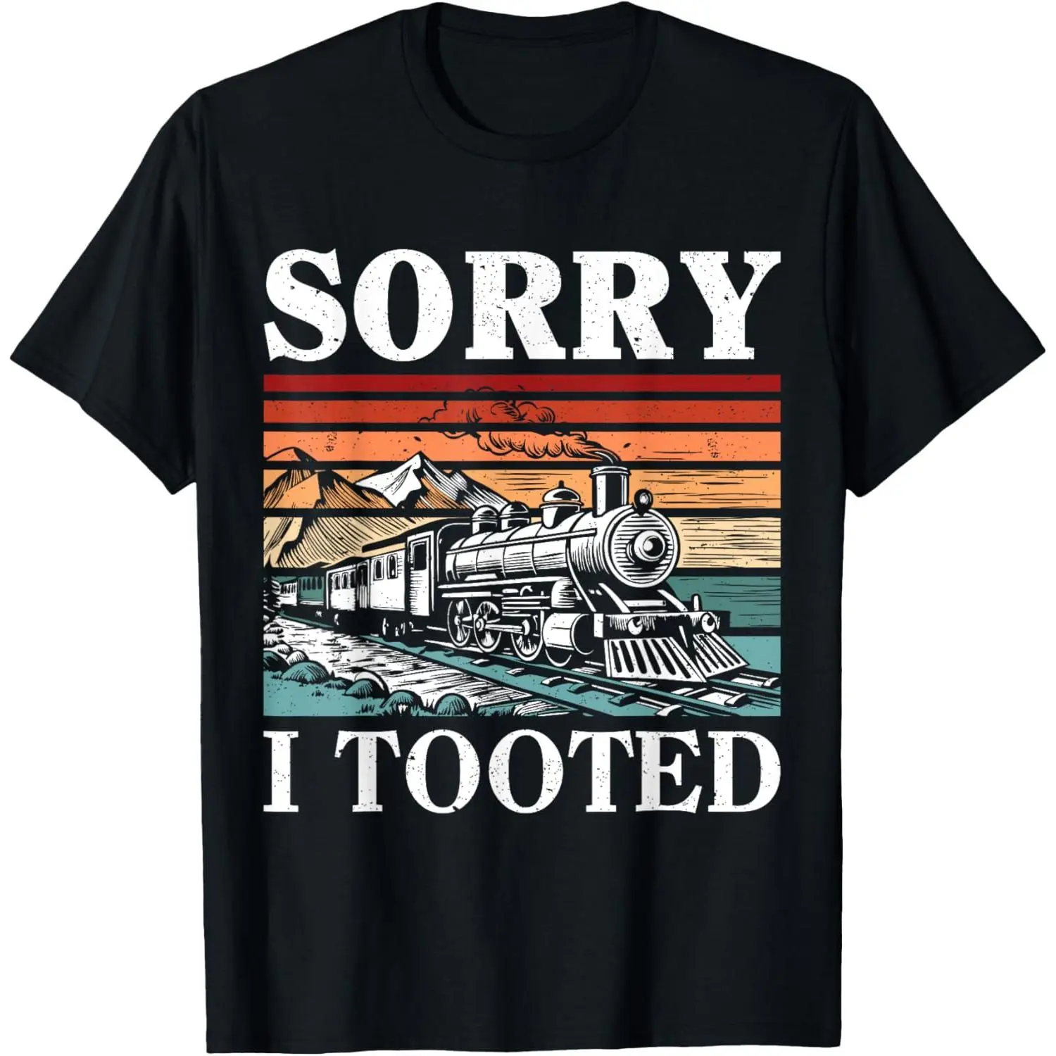 Streetwear Tshirt for Men, Retro 'Sorry I Tooted' Funny Train Locomotive Print, Soft 100% Cotton Shortsleeve Crewneck for Daily Wear, Fashion, Breathable Fabric, Regular Fit, Round Neck, Sports, Natural, Casual, Graphic, Menswear, T-Shirt, Top, Breathable