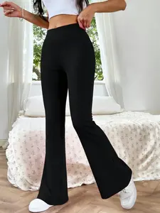 Summer Sporty High-Waisted Slim Fit Yoga Pants, Active Gym Pants, Stretch Knit Fabric, Soft Comfortable, Butt Lifting, Versatile Flare Leg Long Trousers