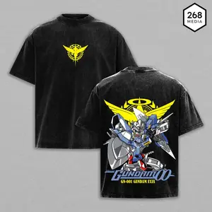Gundam Exia GN-001 Oversized T-Shirt  Vintage - funny graphic tee Mecha Graphic   Double Printed Vintage Washed Tee Unisex Oversize Heavyweight Cotton T-shirt , Game , AnimeTee , Streetwear , GraphicTee Gift For Anime Fan Apparel Classic y2k outfits men