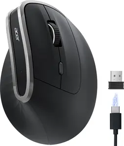 Acer Ergonomic Mouse Wireless, Vertical Computer Mouse for Office, Ergo Mice Rechargeable for Medium to Large Sized Hands, 2.4GHz USB Receiver, 800/1200/1600 DPI, 6 Buttons for Laptop, PC and Desktop
