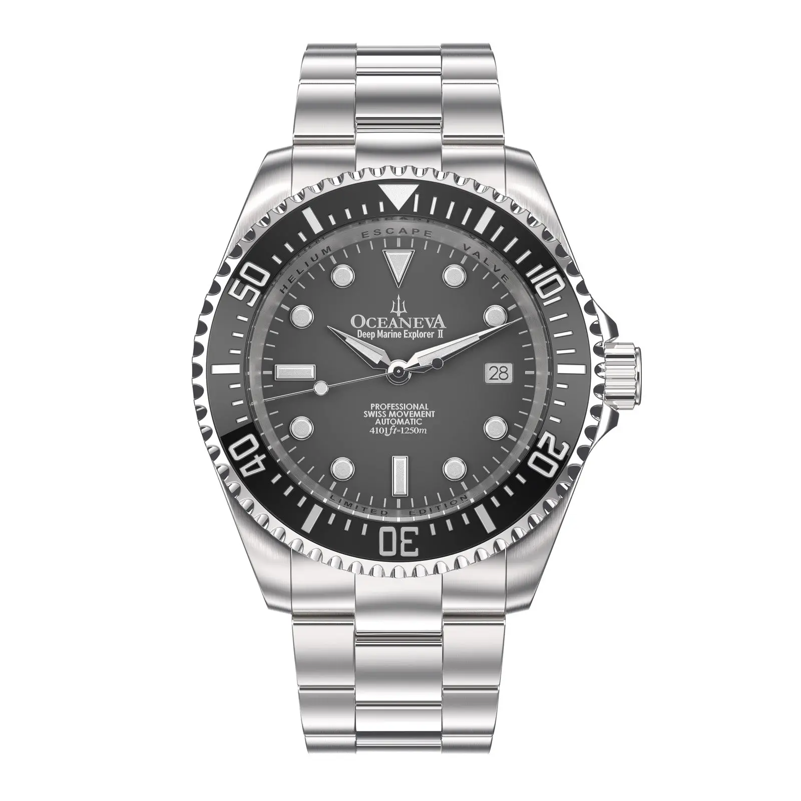 Oceaneva™ Men's Deep Marine Explorer II 1250M Pro Diver Watch Gun Metal Gray Dial