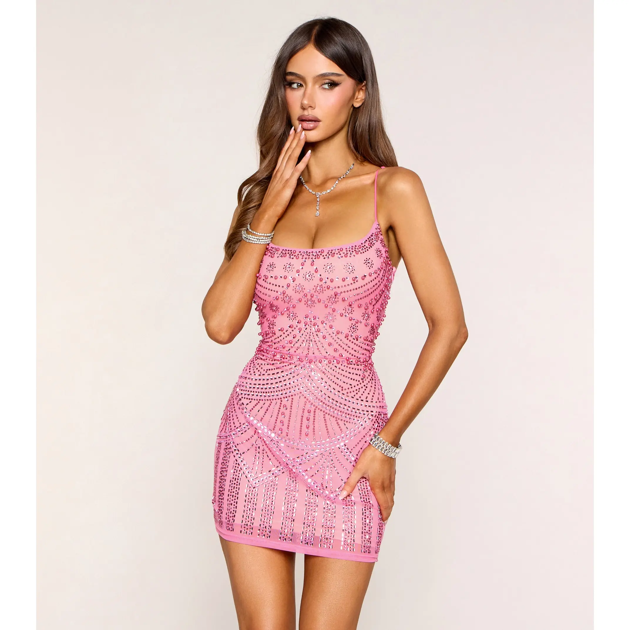 Rosalie Pearl Rhinestone Bodycon Dress