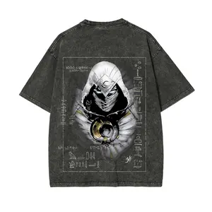 Superstyle Moon Knight Marc Spector MCU Comic Double Printed Oversize Lightweight Acid Washed Tee TV Series Graphic Top Cotton Streetwear T-Shirt