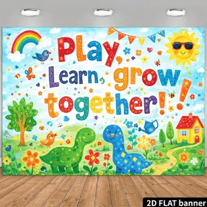 2D Flat Banner Polyester Photography Backdrop, HD Digitally Printed Soft Lightweight Background Cloth with Colorful Cartoon Dinosaur and Nature Theme, Foldable, Machine Washable, for ' Parties, Birthday Celebrations, and Education