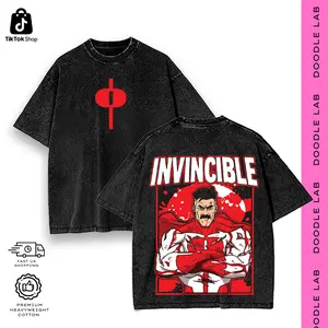 Vintage Invincible Graphic Tee & Hoodie | Oversized Washed Retro Streetwear For Man | Heavyweight Cotton Urban Tshirt Black Grey Apricot