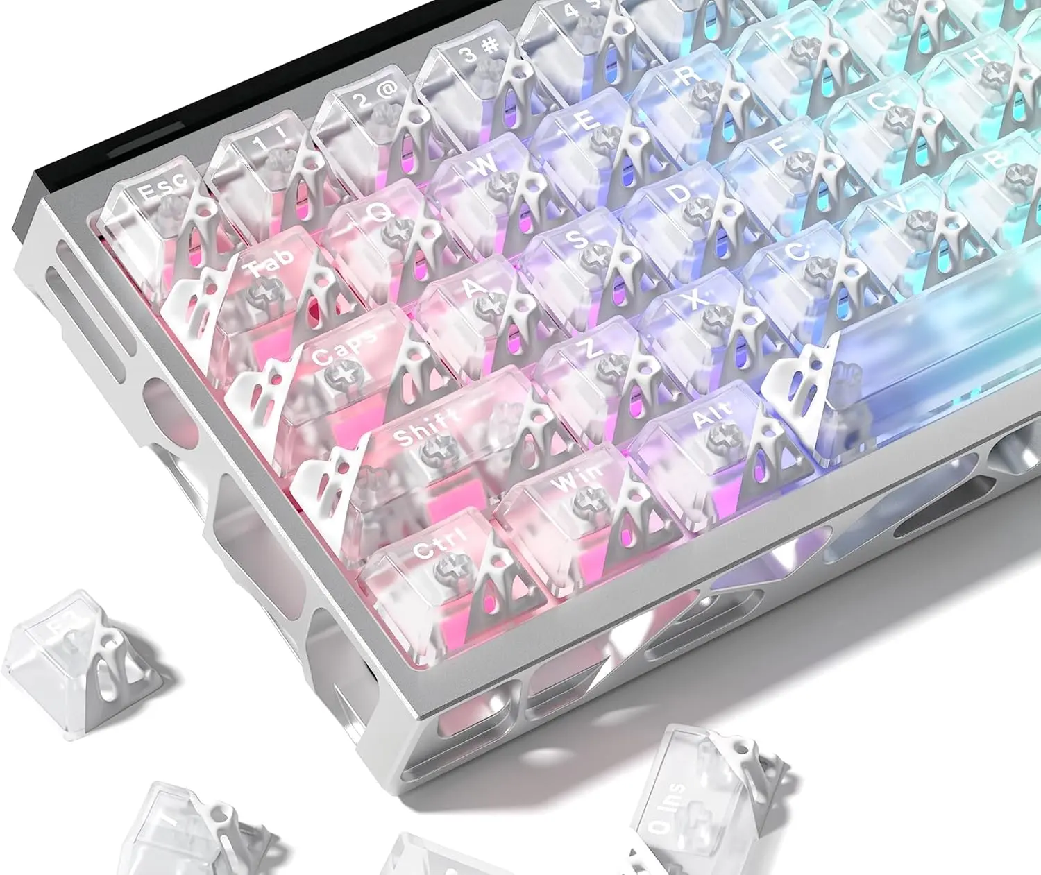 Womier Honeycomb Clear Keycaps, Shine Through Translucent Custom Keycaps Set for Cherry Profile Mx Switches Mechanical Keyboard