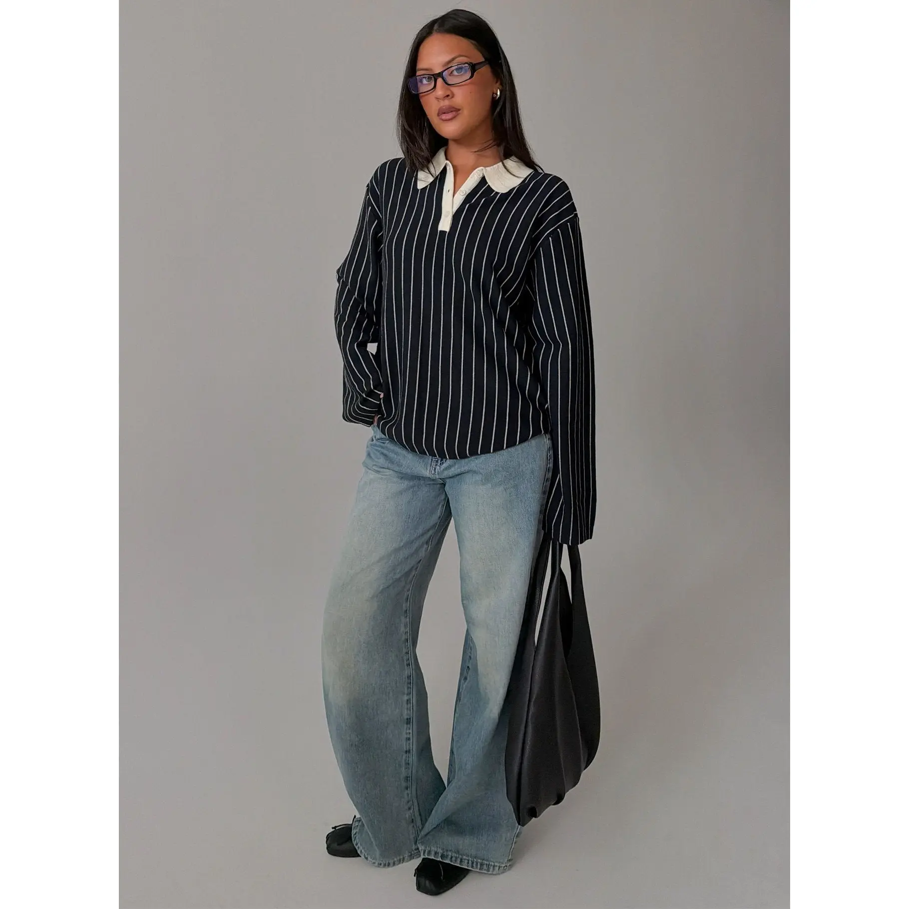 Boarders V Neck Polo Jumper Navy Stripe