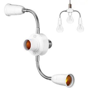 3 in 1 Light Socket Splitter, E27 Light Socket Extender Adapter Adjustable Lamp Holder with 2 Flexible Gooseneck & 1 Center Outlet for Garage, Porch  Camera,