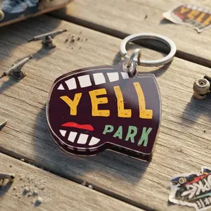 Skater Acrylic Keychain, Yell Park Streetwear Keyring, Edgy Backpack Charm, Cool Aesthetic Keychain for Keys, Fun Gift for Skateboarders