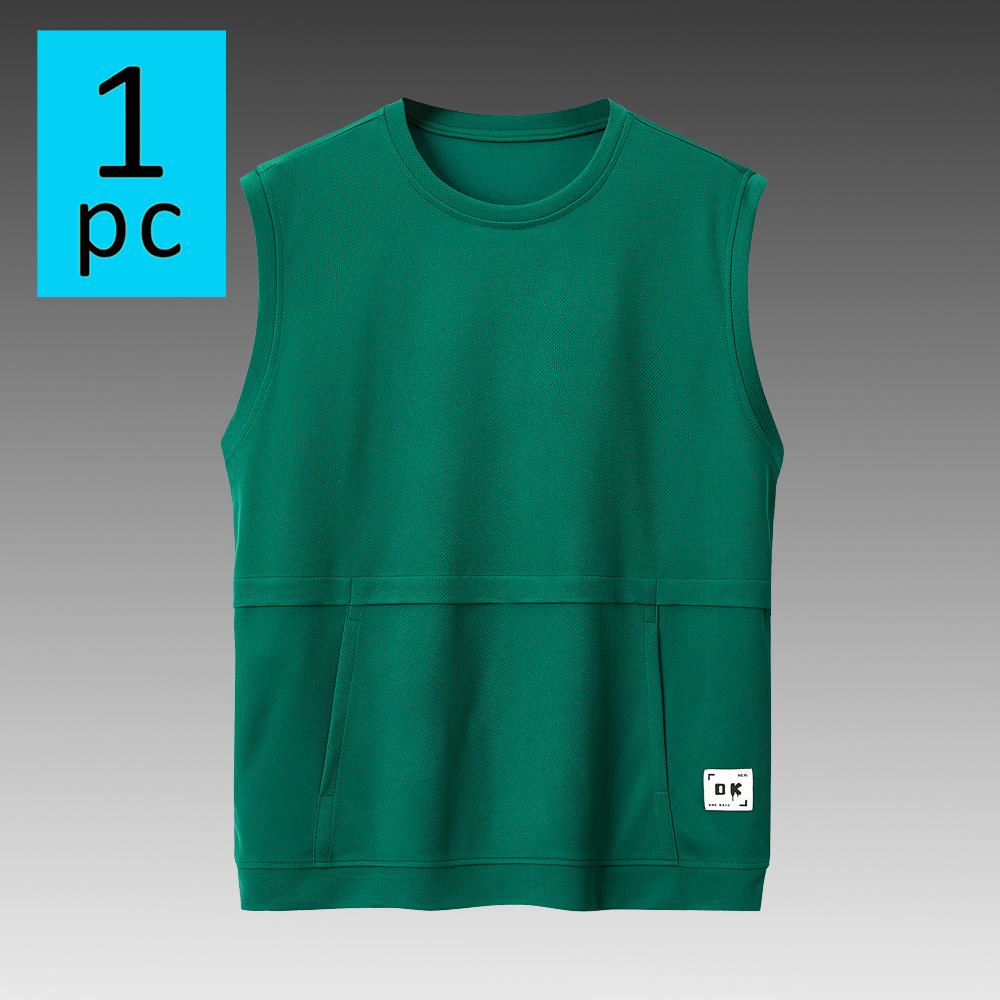 New men’s casual sleeveless tank top for summer—thin athletic vest/T-shirt with pockets; crew-neck sleeveless tank suitable for marathon, track, and fitness; ideal for everyday outdoor wear in spring and summer; men’s tops.