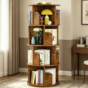 Homieasy Rotating Bookshelf, Small Corner Bookshelf for Small Space, 360 Display 4 Tier Floor Standing Bookcase Storage Rack, Wood Narrow Book Shelf Organizer for Bedroom, Living Room, mothersdaygift
