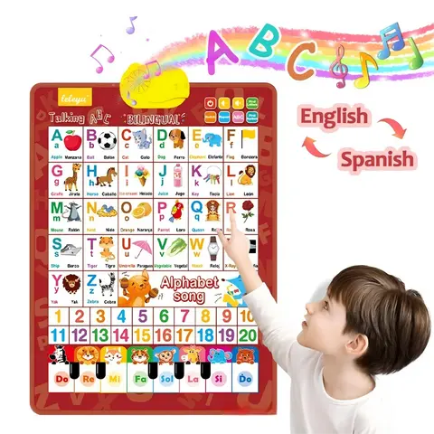 Bilingual English-Spanish Interactive Alphabet Wallchart - Preschool Learning Materials with Talking ABCs, 123s, Music Poster - Educational Language Toy Gift for 3+ Years Old Kids