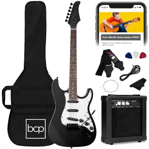 Best Choice Products 39in Full Size Beginner Electric Guitar Kit with Case, Strap, Amp, Whammy Bar