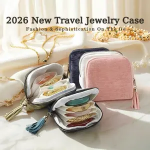 Exquisite Gift Box Jewelry Organizer Bag for Women, 6 Compartments Portable Travel Jewelry Case, Aesthetic Tassel Zipper Pouch for Necklaces Rings Earrings Bracelets, Small Compact Storage Bag, Perfect Birthday Valentine's Anniversary Gift for Her Girls