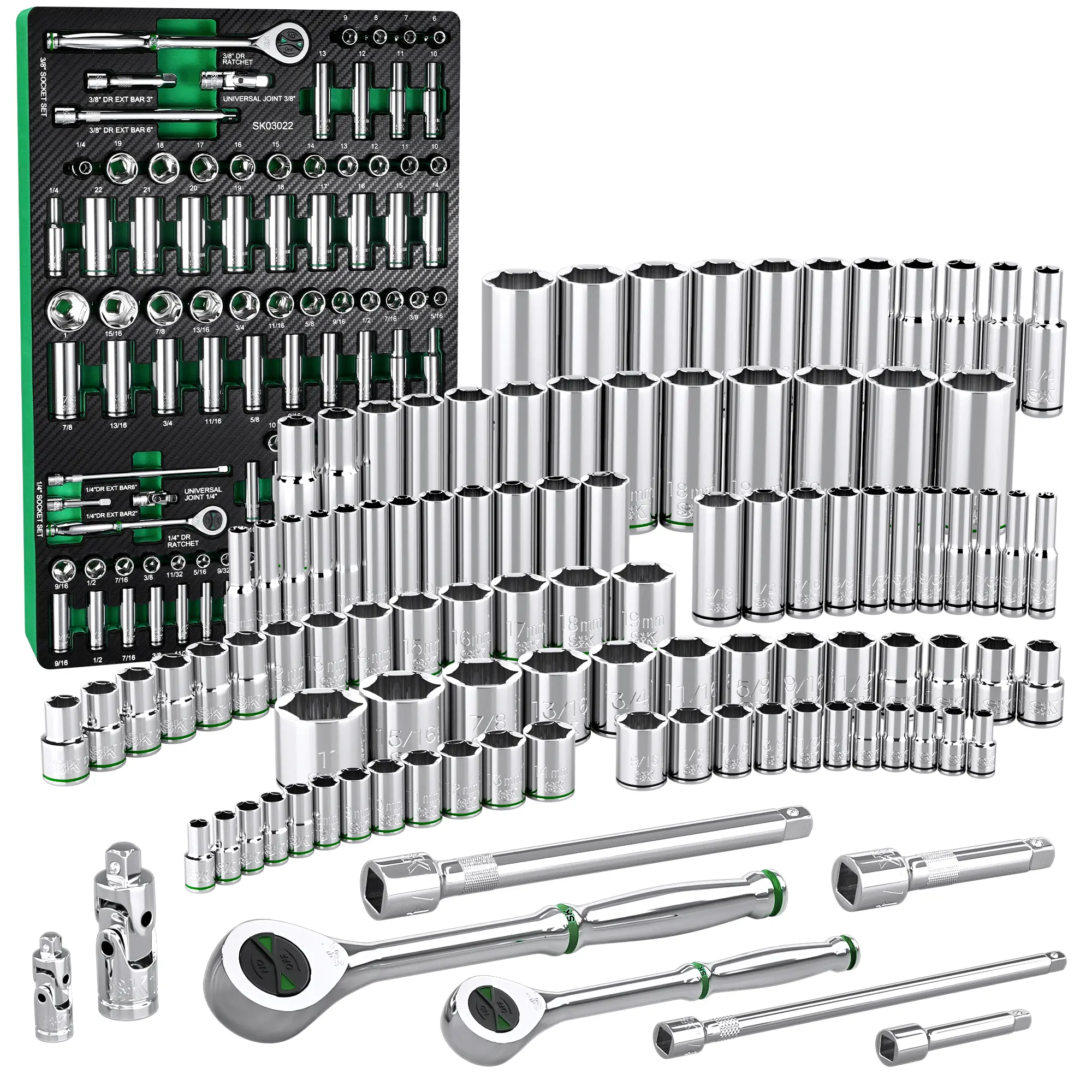 #fathersdaygift SK 1/4" & 3/8" Drive Socket Set with 160-P Ratchet, 105-Pack, SAE & Metric, SuperKrome Finish, Premium CR-V Construction, with EVA Foam Tool Organizer