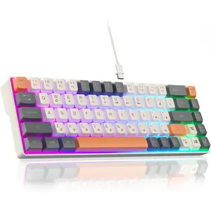 60 Percent Keyboard,RGB Backlit Gaming Keyboard USB-C Wired,Portable 68  Compact Mini Keyboards for Business Trips,Office,PC  (SK968,Grey&Orange)
