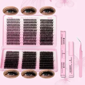 Eyelash Extensions Kit, 600pcs Mixed Length Individual False Eyelashes, 1 Eyelash Glue & 1 Eyelash Remover & 1 Eyelash Tweezers & 1 Eyelash Brush, Diy Eyelash Extensions, Makeup, Eyelash Tools