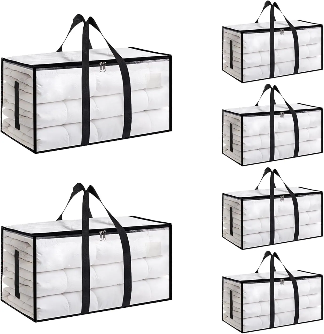 6 Pack Extra-Large Heavy-Duty Polypropylene Multipurpose Storage Bags - Waterproof Foldable Storage Bags with Handles, Zippers for College Dorm, Home Organization, Multipurpose Storage Bag