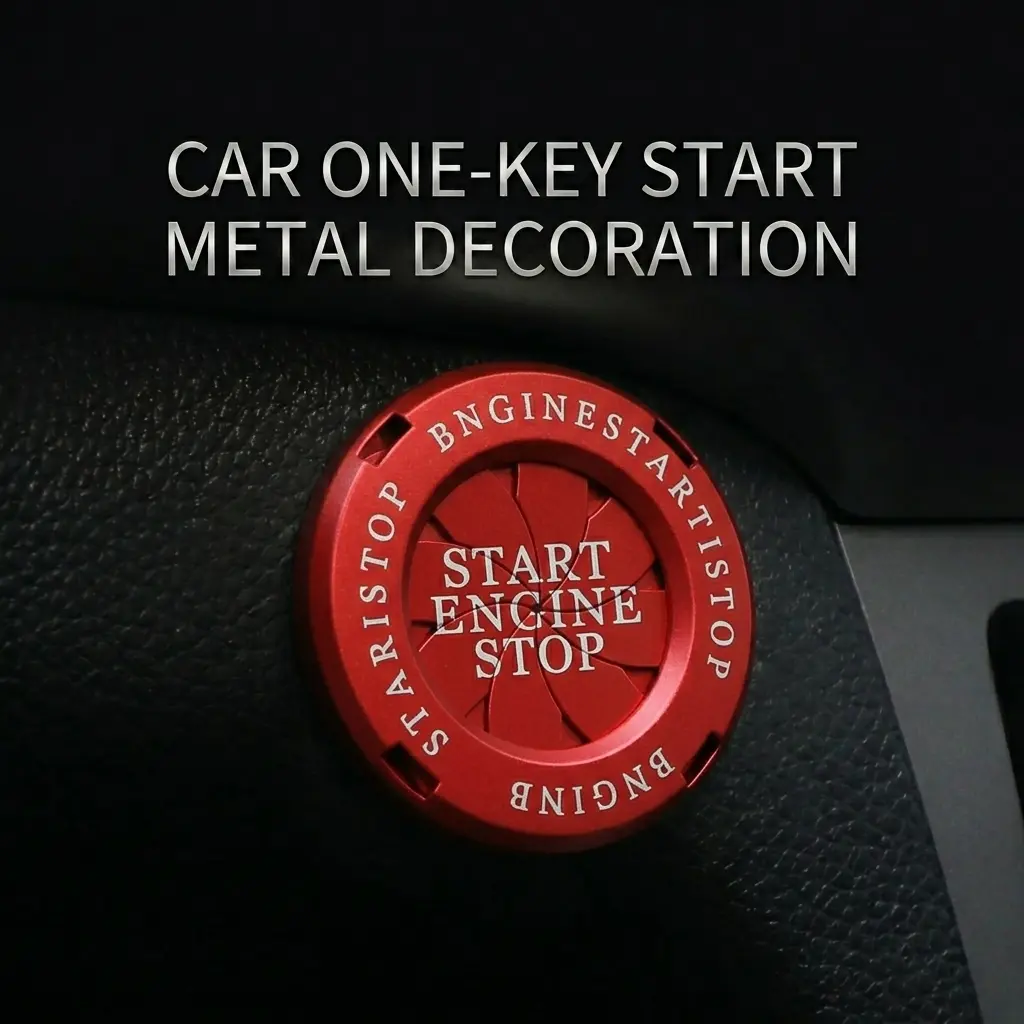 Zinc Alloy Car Ignition Guard Protector - Round Metal Finish, Tool-Free 3D Button Cover, Anti-Scratch Auto Accessories for Car Interior & Motorcycle Key Hole