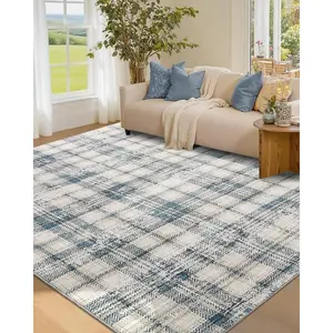 Garvee Washable Area Rugs 5x7 Rug for Living Room Soft Plaid Rugs for Bedroom Tartan Area Rug Non Shedding Soft Throw Rugs Non Slip Stain Resistant Carpet for Nursery Office Rug 5'x7' Green/Beige
