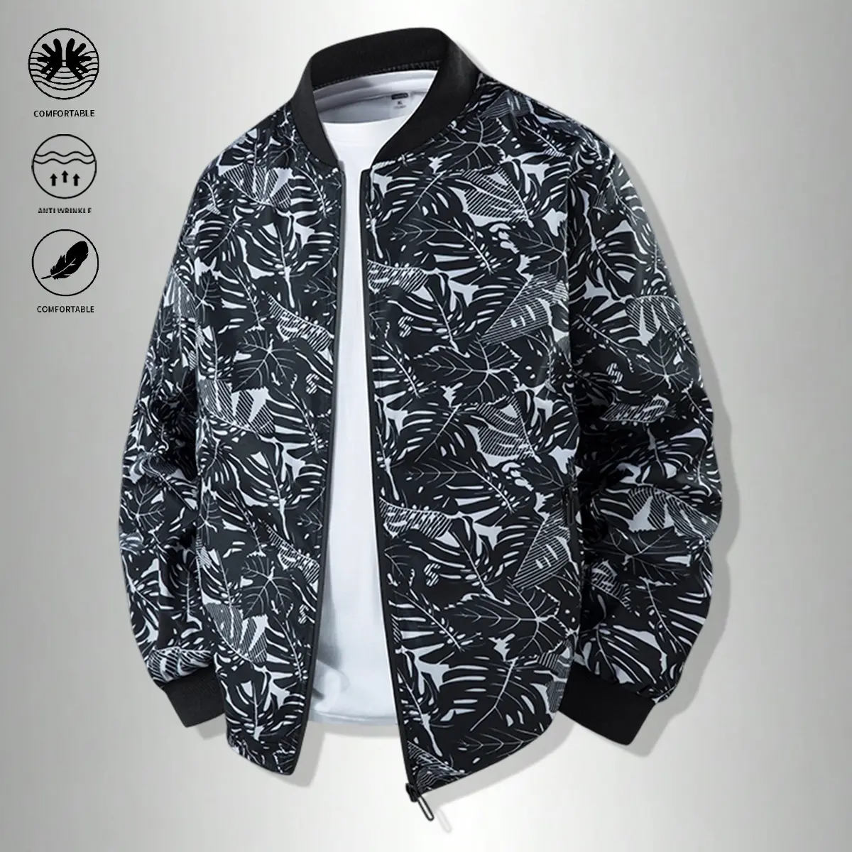 Men’s stand collar jacket, creative print regular casual jacket, versatile design suitable for everyday wear, sports, and travel; men’s jacket, menswear